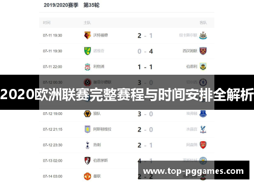 2020欧洲联赛完整赛程与时间安排全解析